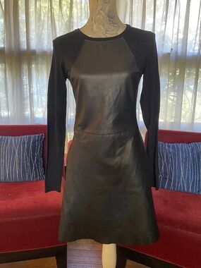 Michael Stars Black Leather Baseball Dress, Size XS